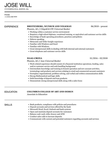 universal banker resume examples Read more: Top Resume Formats: Tips and Examples of 3 Common Resumes