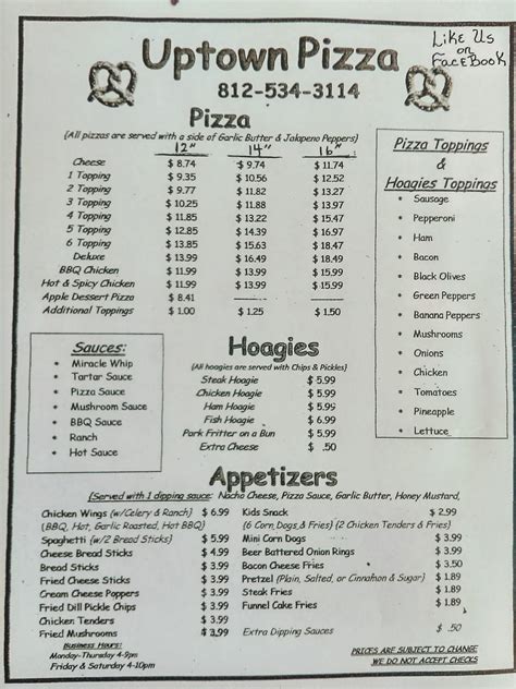 uptown pizza vevay menu  815 E Main St, Vevay, IN (812) 427-4176 (812) 427