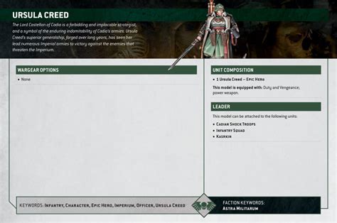 ursula creed datasheet Buy Warhammer 40K: Astra Militarum - Lord Castellan Ursula Creed: Board Games - Amazon