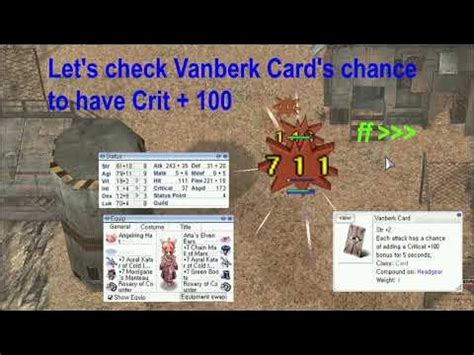 vanberk card  Im just using cursed hand and diablos ring[ slotted and put Ifrit cards] [can be hunt at moc_fild22] Weapons