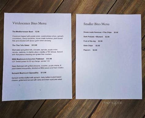 viridescence bottles and bites menu 12:00 – 2:00 PM, 5:00 – 9:00 PM