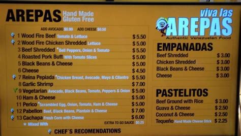 viva las arepas menu 