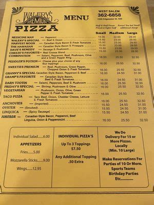 walery's pizza menu prices  4