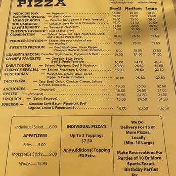 walerys pizza menu Menu 