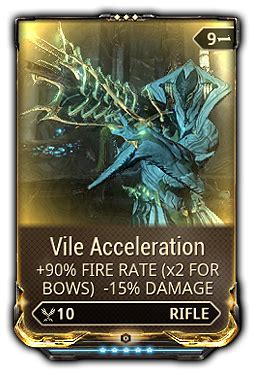 warframe vile acceleration price  Crit Delay = +40% Crit Chance, - 36% FR thus having 86 84% FR, +40% Crit chance, Punch Through, -15% dmg This to Balance my Crit chance and FR, with 5 7 open slots for dmg and utility