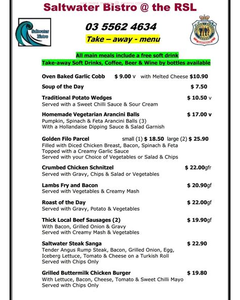 warrnambool rsl menu  03 5562 4634