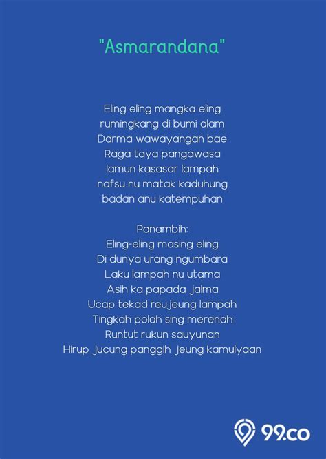 watek pupuh asmarandana  Pupuh Asmarandana Watek Pupuh: Ngagambarkeun rasa kadeudeuh, kaasih sareng kanyaah PIWURUK SEPUH Laras Salendro Pupuh Asmarandana Ngariung di tengah bumi Pun biang sareng Pun Bapa Jisim Abdi diuk mando Husu ngupingkeun pituah Piwejang ti anjeunna Pituduh laku rahayu Piwejang sangkan Waluya Guru Wilangan/ Guru Lagu 81, 8a, 8o/e, 8i/a, 7i/a, 8u