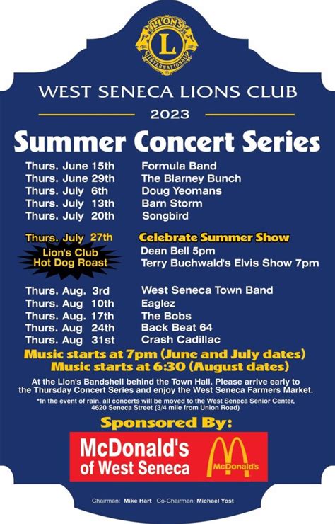 west seneca concert series 2023  The schedule is as follows: Aug