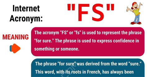 what does fs mean for escorts  Overall, the trending acronym FS most often stands for for sure, which is a term used as an affirmative when text messaging or communicating via social media