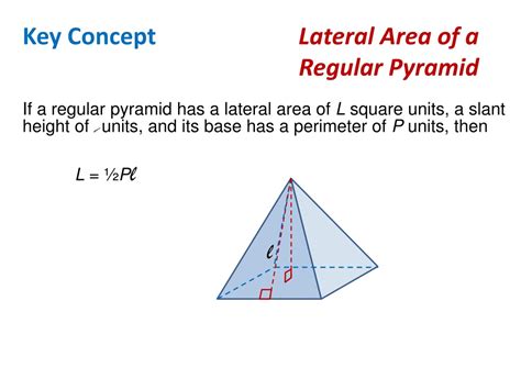 what is the lateral area of the pyramid weegy Using the area formula to find height