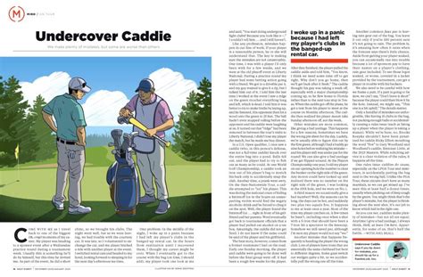 who is the undercover caddie in golf digest  Your player just won a major?