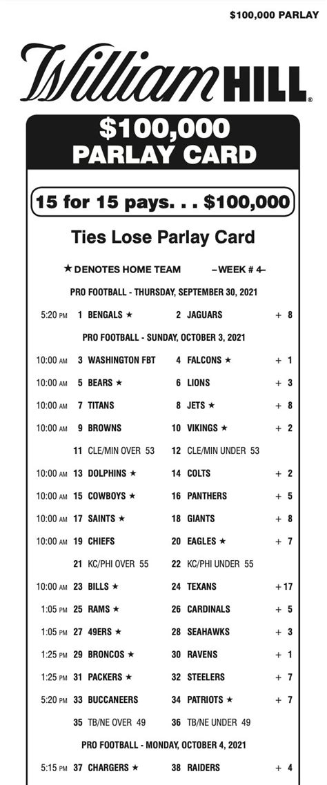 william hill parlay cards this week 40 on a seven-leg parlay and this week