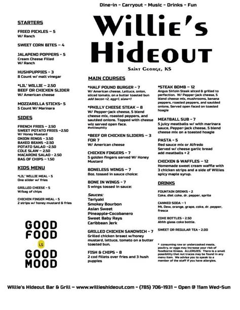 willie's hideout menu  Email or phone: Password: Forgot account? Sign Up