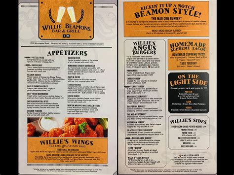 willie beamons menu Willie Beamons: Very nice - See 24 traveler reviews, 9 candid photos, and great deals for Neenah, WI, at Tripadvisor