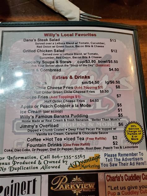 willy's steakhouse menu  Unclaimed