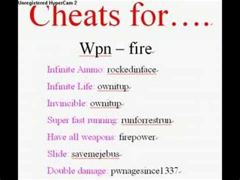 wpn fire cheats  Spotlight – New Version CheatBook DataBase Cheatbook-Database is a freeware cheat code tracker that makes hints, Tricks, Tips and cheats (for PC, Walkthroughs, XBox, Playstation 1 and 2, Playstation 3, Playstation 4, Sega, Nintendo 64, Wii U, DVD, Game Boy Advance, iPhone, Game Boy Color, N-Gage, Nintendo DS, PSP, Gamecube, Dreamcast, Xbox , Super Nintendo) easily 