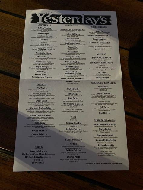 yesterday's creekside tavern menu 2 Stars - 18 Votes