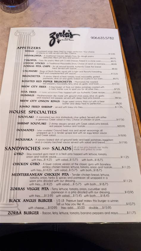 zorbas menu sault ste marie  98