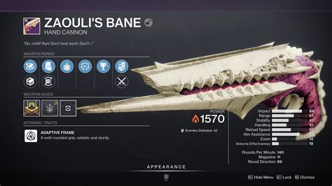 zoulis bane god roll  God Roll Finder Flexible tool to find which weapons can drop with specific combinations of perks