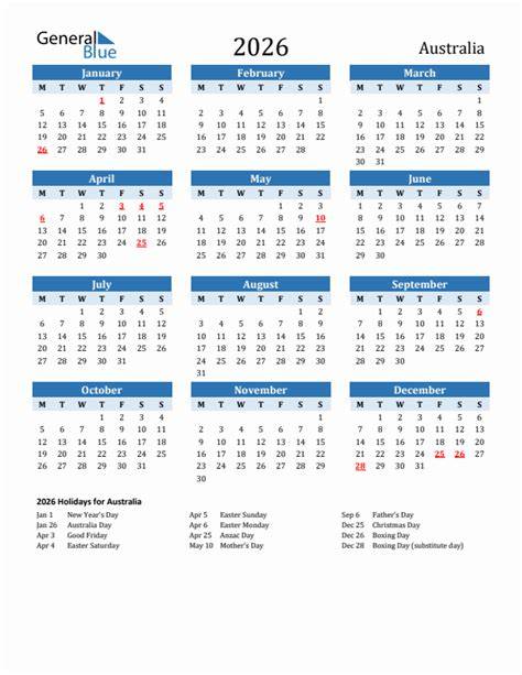 2026 Public Holidays in Autralia - Calendar - raincitystudios.com