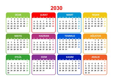 2030 takvim . 