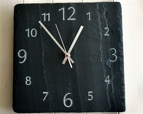 20cm SLATE CLOCK - slate and oak natural welsh slate wall clock