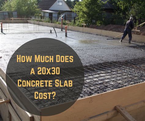 20x30 concrete slab cost. How much does a 30×40 concrete slab cost? The average cost is $4 to $8 per square foot. The median price is about $6 per square foot. Based on these averages, you may pay $4,800 to $9,600 with a median estimate of $7,200. However, many details influence the concrete slab costs. 