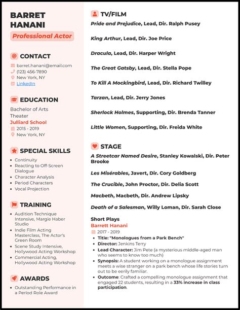 21 Actor Resume Examples, Templates & Guide for … - muktibox.com