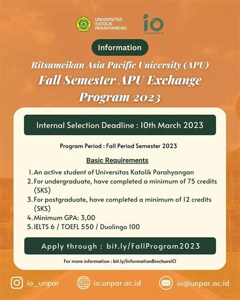 21. Poster Fall Semester APU Exchange Program 2023 Universitas