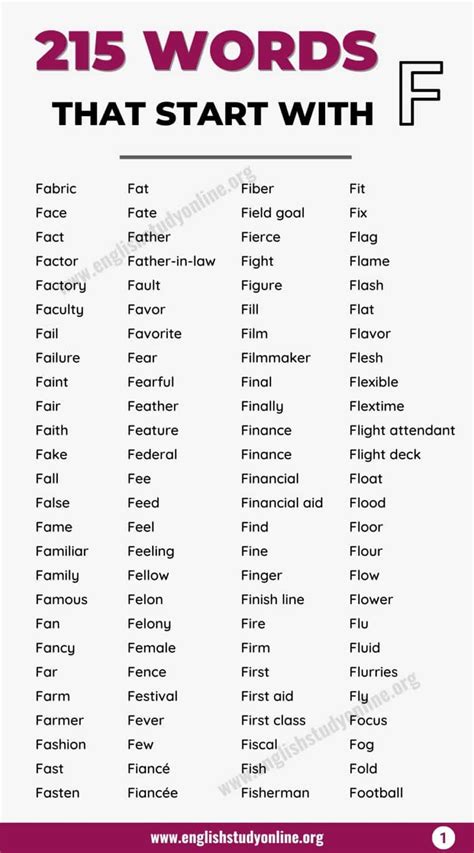 215 Words That Start with F with Useful Examples English Study Online