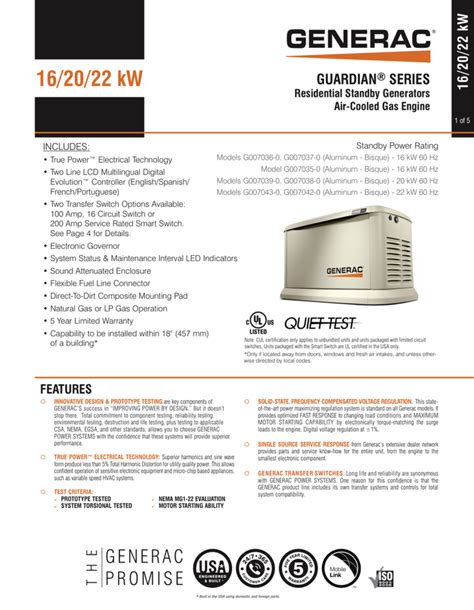 Single-handedly our most purchased unit, and most popular in the United States the 22 kW Guardian® Series by Generac home standby backup generator (7043 (with .... 