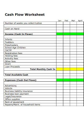 23 Sample Cash Flow Worksheets In Pdf Ms Cash Flow Statement Worksheet - Cash Flow Statement Worksheet