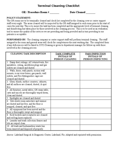 238834696 Operating Room cleaning checklist doc