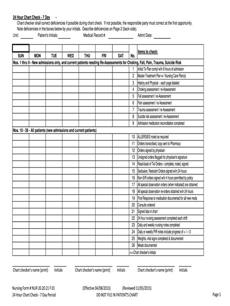 24 Hour Chart Check Template Form Fill Out and Sign Printable PDF