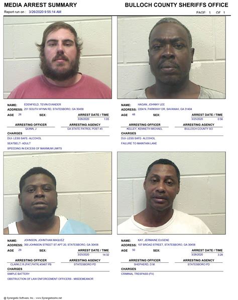 April 24, 2023. These records are matters of public information provided by the Bulloch County Sheriff's Office. Booking reports are details of arrests only. All persons below are considered to be innocent unless proven otherwise in a court of law. Related Topics arrests booking bulloch booking report bulloch county jail mugshots..