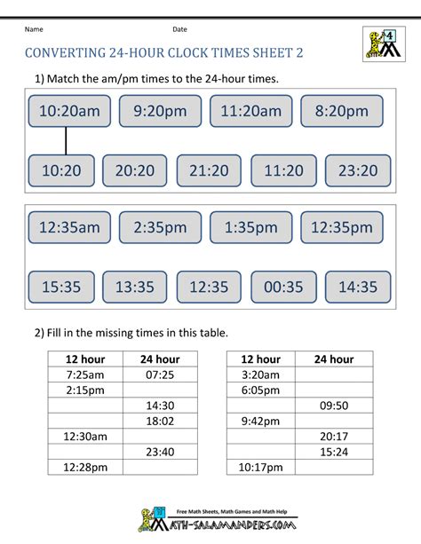 24 Hour Clock Worksheets Converting Time Age 7 Time Conversions Worksheet - Time Conversions Worksheet