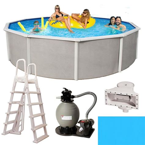24x48 pool gallons. A 48-inch wall height and 16-foot diameter provide a water capacity of 5,061 gallons at 90 percent capacity. Draining is as simple as plugging in a garden hose.Disclaimer: Please review your HOA rules and restrictions before purchasing this product. Not all housing agencies permit private above-ground pools. ... The steel pool frame features 6 ... 