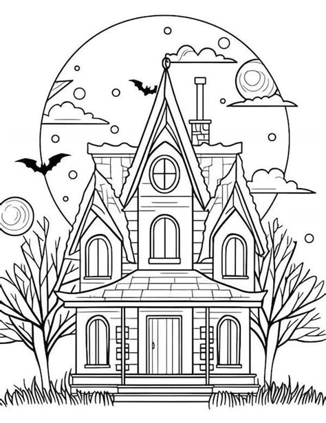 25+ Awesome Image of Haunted House Coloring Pages