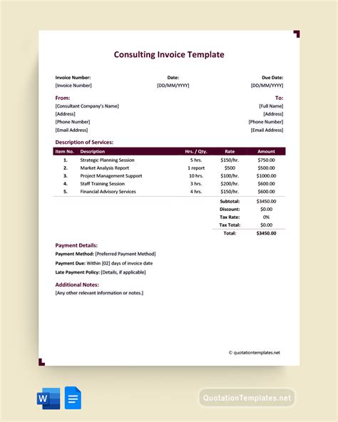 25+ Invoice Template Word For Consulting Services PNG Invoice