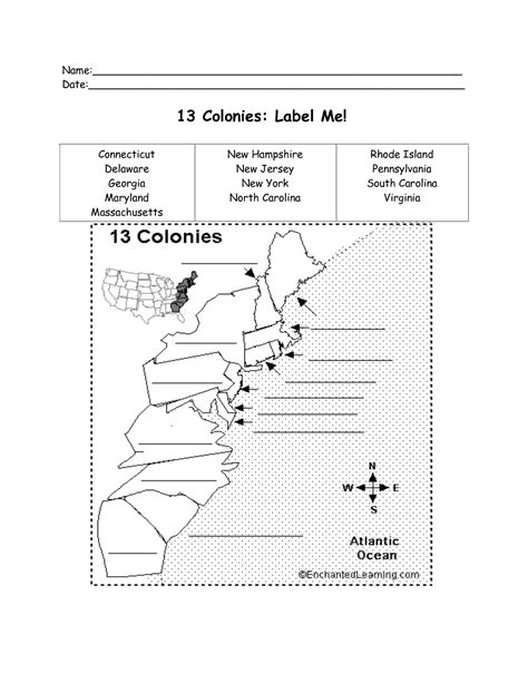 25 Colonies Map Worksheet