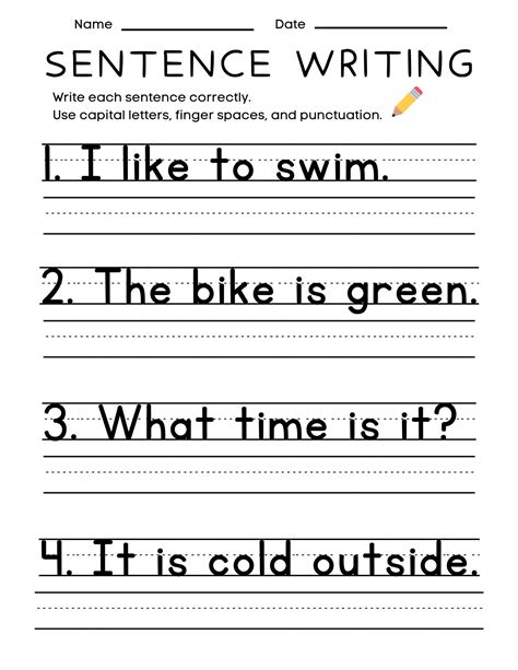 25 Printable Write the Sentence Worksheets Part A, Sentence Writing