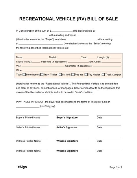 25 Recreational Vehicle Rv Bill Of Sale Page 2 Free To Edit Download Print Cocodoc