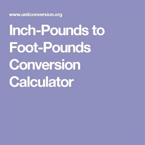250 Inch Pounds to Foot Pounds, Mycalcu online free Calculator for simple and advanced quick conversions. ... 250 Inch pounds to foot pounds calculator quickly converts 250 in-lbs into ft-lbs and vice versa. How many foot pounds are there in 250 inch pounds? ... 20.853333 foot-pounds: 250.25 inch-pounds: 20.854167 foot-pounds: 250.26 inch .... 
