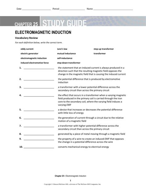 25 Study Guide Electromagnetic Induction Answers Key