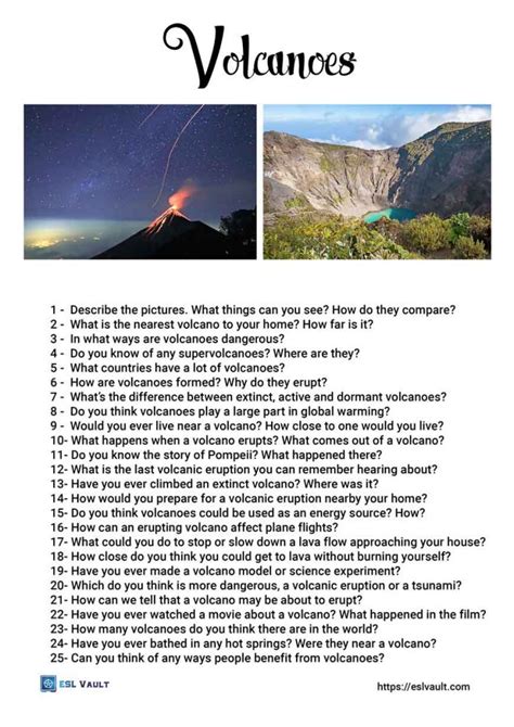 25 Volcano Questions Worksheet For Discussion Esl Vault Volcano Vocabulary Worksheet - Volcano Vocabulary Worksheet