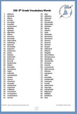 250 8th Grade Vocabulary Words Spelling Words Well 8th Grade Spelling Words - 8th Grade Spelling Words
