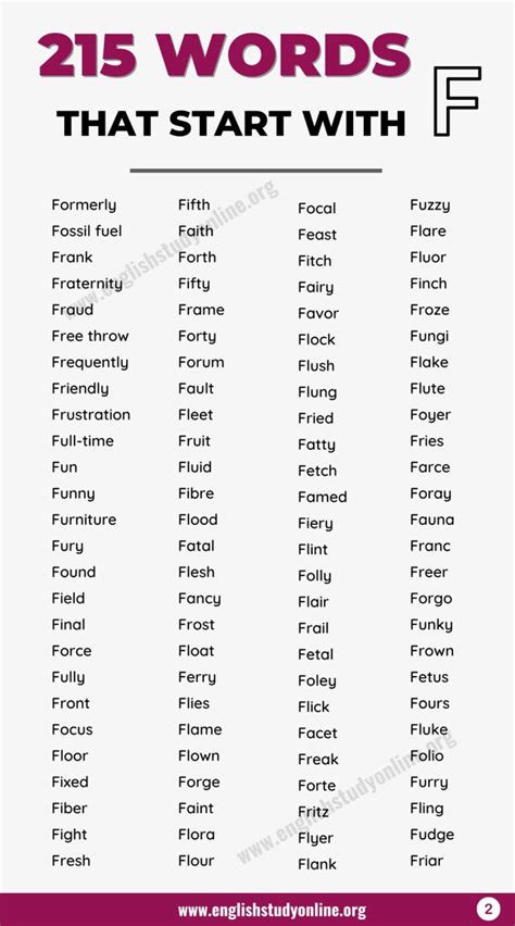 2500 Words That Start With F Useful F Simple Words That Start With F - Simple Words That Start With F