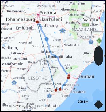 254 Km - Distance from Kokstad to Durban