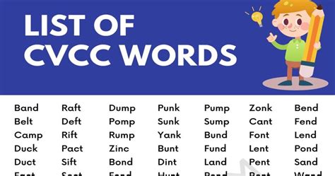255+ Examples of CVCC Words in English • 7ESL in 2023 Cvcc words