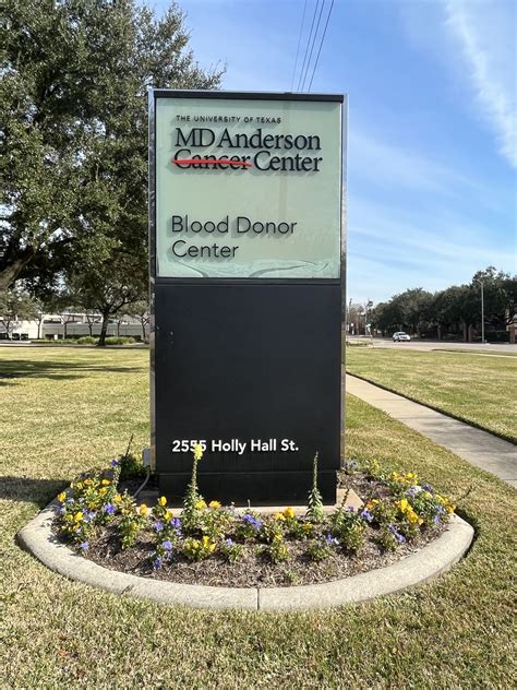 MD Anderson Blood Donor Center - Holly Hall 2555 Holly Hall Street Houston, TX 77054 Date: Monday - September 18 th 2023. Hours of Operation: 10:00 AM - 05:00 PM Share: This drive is no longer available for online scheduling. Please contact the MD Anderson Blood Bank 713-792-7777 to schedule an appointment for this drive.. 